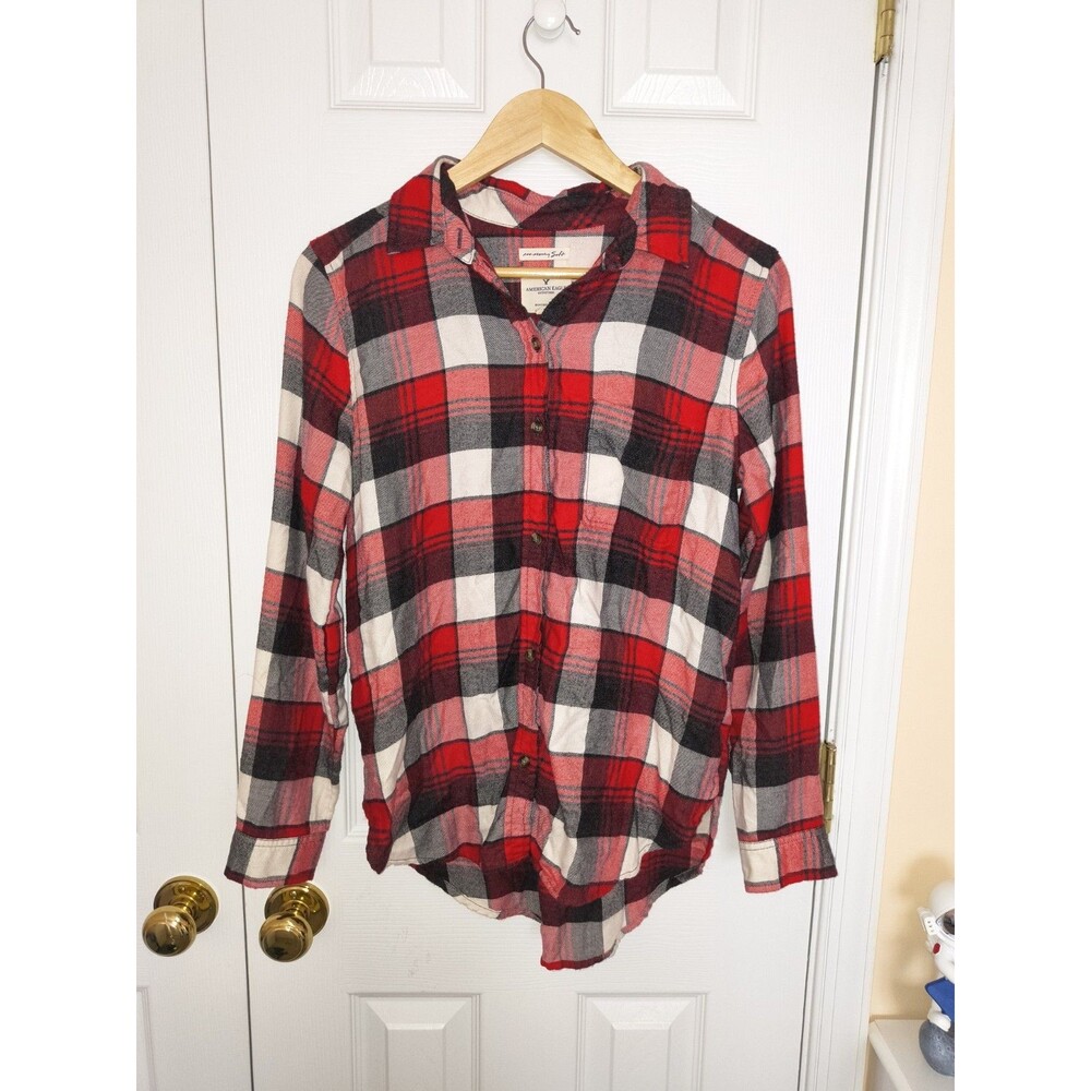 American Eagle Boyfriend Fit Plaid Flannel Button Up Shirt Women's Size S